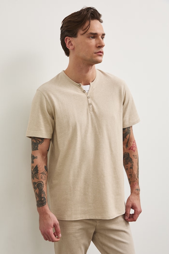 Basic tričko pánske bavlnené s elastanom slim béžová RW24.TSM040