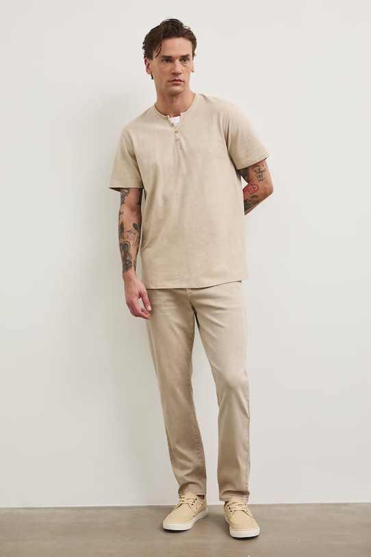 Basic tričko pánske bavlnené s elastanom RW24.TSM040 béžová RW24