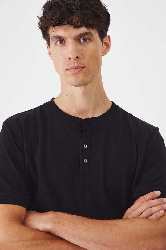 T-shirt bawełniany męski z domieszką elastanu z dzianiny strukturalnej kolor czarny z elastanem czarny RW24.TSM041