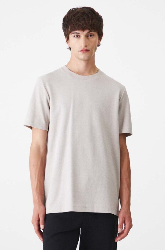 T-shirt bawełniany męski z domieszką wiskozy z fakturą kolor beżowy beżowy RW24.TSM054