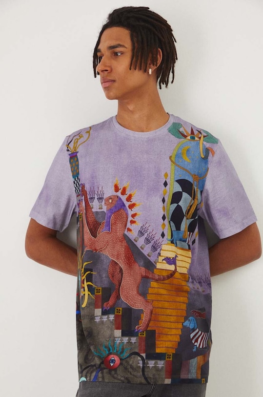 T-shirt bawełniany męski wzorzysty kolor multicolor bawełna multicolor RW24.TSM100