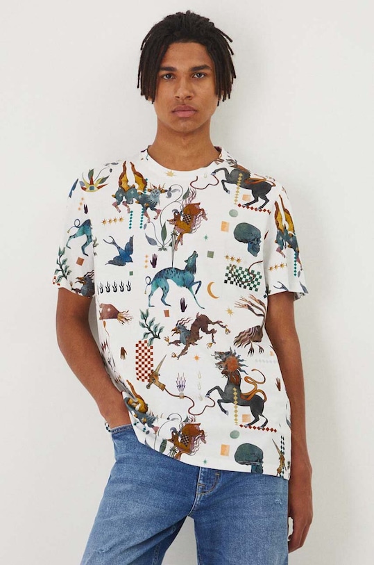 Bavlněné tričko pánské se vzorem bílá barva regular bílá RW24.TSM102