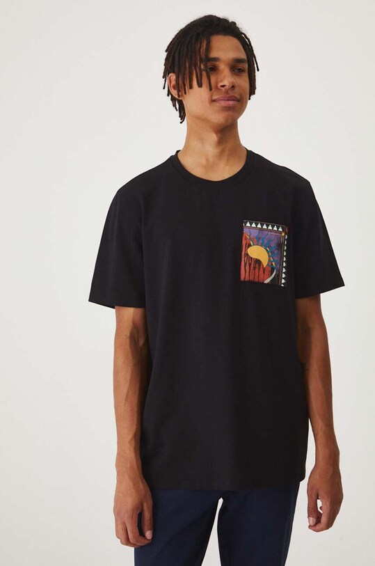 Bavlnené tričko pánske s prímesou elastanu s potlačou čierna farba s elastanom čierna RW24.TSM104