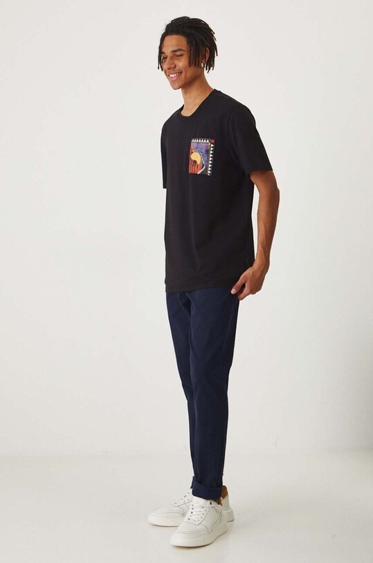 Bavlnené tričko pánske s prímesou elastanu s potlačou čierna farba RW24.TSM104 čierna RW24