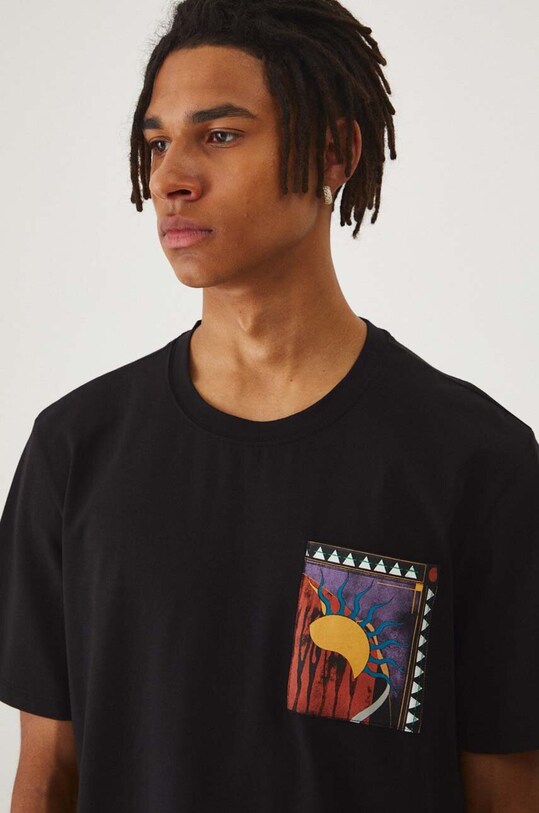 Bavlnené tričko pánske s prímesou elastanu s potlačou čierna farba čierna RW24.TSM104