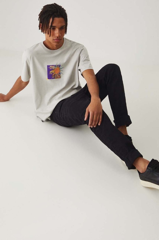 Bavlnené tričko pánske s potlačou šedá farba RW24.TSM109 sivá RW24