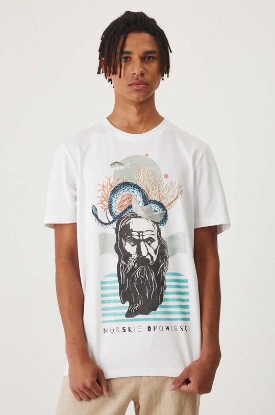 T-shirt bawełniany męski z domieszką elastanu z kolekcji Magia Miejsc kolor biały RW24.TSM151 biały RW24