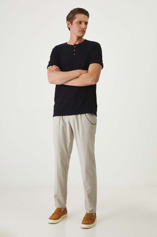T-shirt z domieszką lnu męski gładki kolor czarny RW24.TSM210 czarny RW24