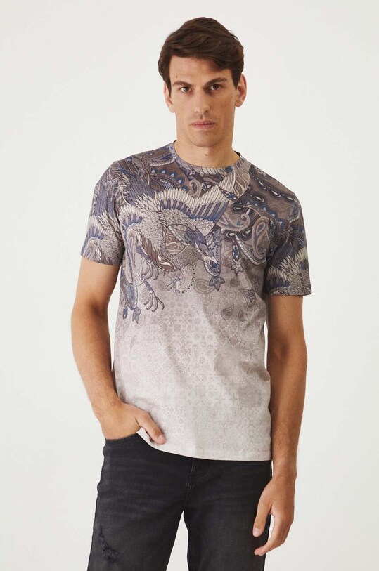 T-shirt bawełniany męski wzorzysty kolor beżowy bawełna beżowy RW24.TSM325