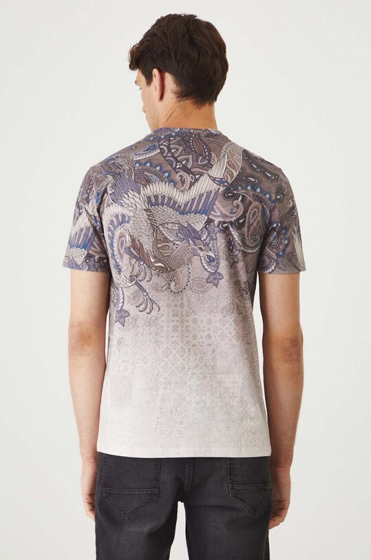 Odzież T-shirt bawełniany męski wzorzysty kolor beżowy RW24.TSM325 beżowy