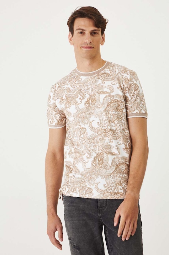 T-shirt bawełniany męski z domieszką elastanu wzorzysty kolor biały wzorzyste biały RW24.TSM327