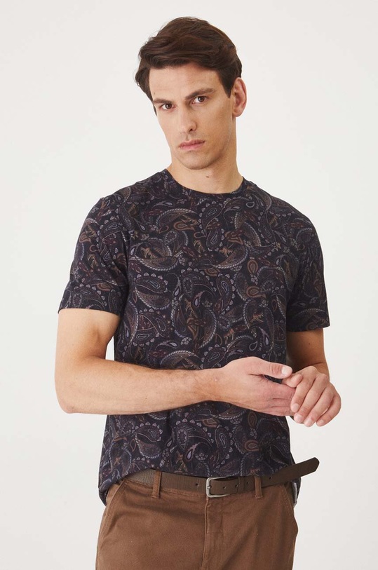 Bavlněné tričko pánské s příměsí elastanu, se vzorem černá barva černá RW24.TSM328
