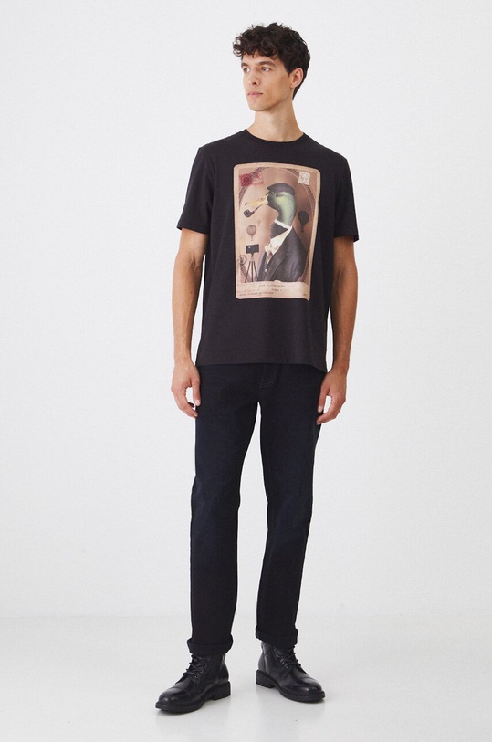 T-shirt bawełniany męski z domieszką elastanu z nadrukiem kolor czarny RW24.TSM400 czarny RW24