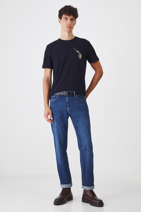 Bavlněné tričko pánské s elastanem s potiskem tmavomodrá barva RW24.TSM405 námořnická modř RW24