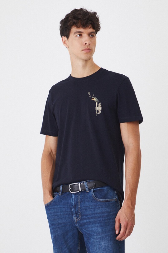 Oblečení Bavlněné tričko pánské s elastanem s potiskem tmavomodrá barva RW24.TSM405 námořnická modř
