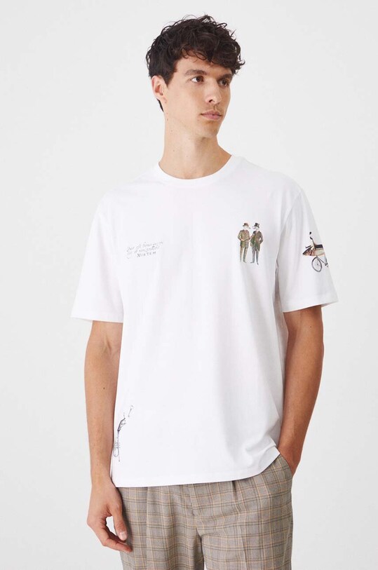 Bavlněné tričko pánské s elastanem s potiskem bílá barva relaxed bílá RW24.TSM408