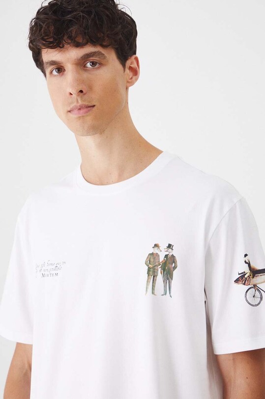 Bavlněné tričko pánské s elastanem s potiskem bílá barva bílá RW24.TSM408