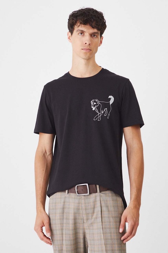 T-shirt bawełniany męski z kolekcji na Dzień Psa z domieszką elastanu z nadrukiem kolor czarny RW24.TSM431 czarny