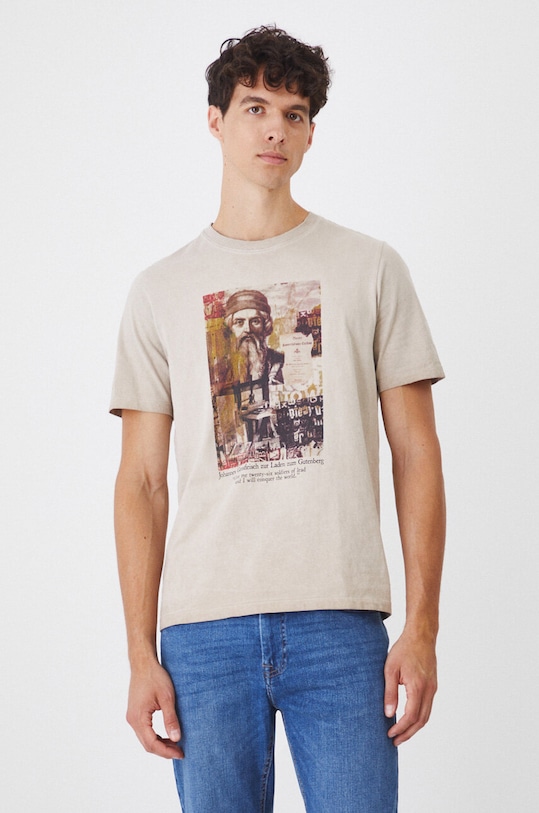Bavlněné tričko z kolekce Science by Peter Smolka béžová barva RW24.TSM452 béžová RW24