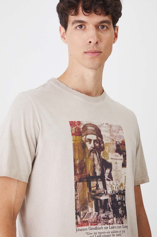 Bavlněné tričko z kolekce Science by Peter Smolka béžová barva RW24.TSM452 béžová