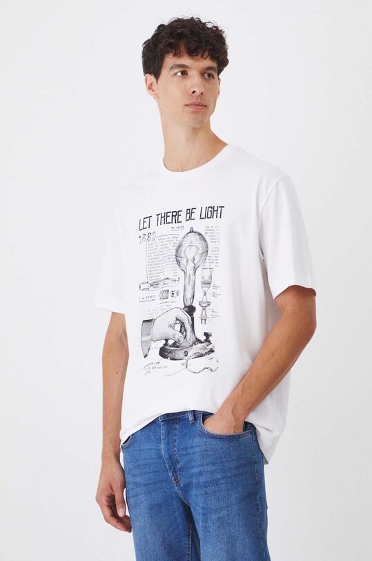 T-shirt bawełniany męski z domieszką elastanu z kolekcji Science kolor biały RW24.TSM455 biały RW24