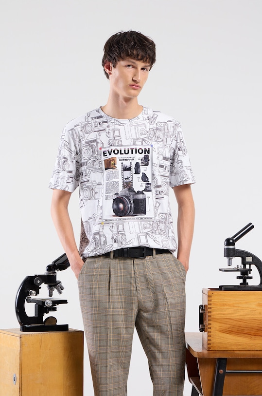 T-shirt bawełniany męski z domieszką elastanu z kolekcji Science kolor biały wzorzyste biały RW24.TSM458