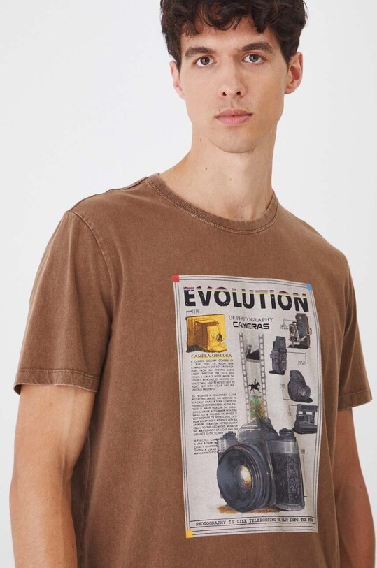 T-shirt bawełniany męski z nadrukiem z kolekcji Science kolor brązowy RW24.TSM459 brązowy RW24