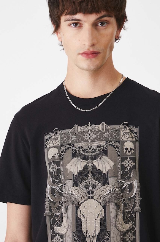 T-shirt bawełniany męski z domieszką elastanu z nadrukiem kolor czarny czarny RW24.TSM504