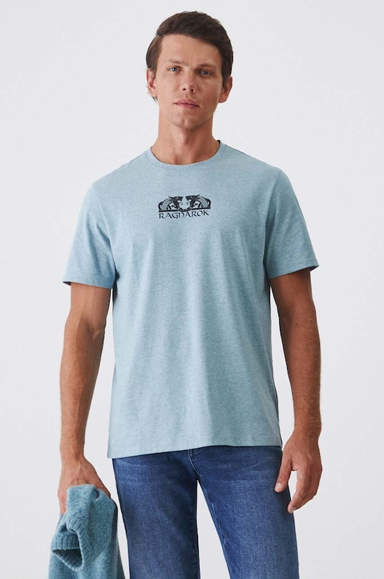 Tričko pánské s potiskem modrá barva regular modrá RW24.TSM601