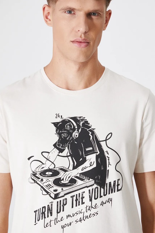 Bavlněné tričko s potiskem béžová barva béžová RW24.TSM621