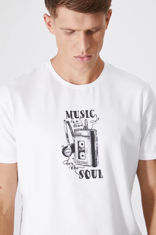 T-shirt bawełniany męski z domieszką elastanu z nadrukiem kolor biały okrągły biały RW24.TSM622