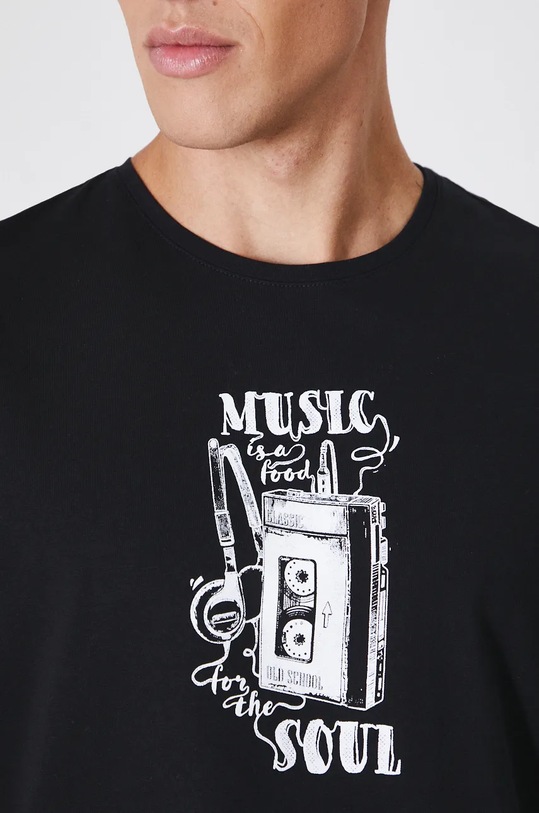 T-shirt bawełniany męski z domieszką elastanu z nadrukiem kolor czarny RW24.TSM622 czarny