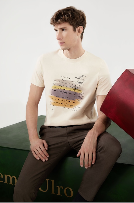 T-shirt bawełniany męski – Medicine z okazji roku Miłosza, kolor beżowy RW24.TSM653