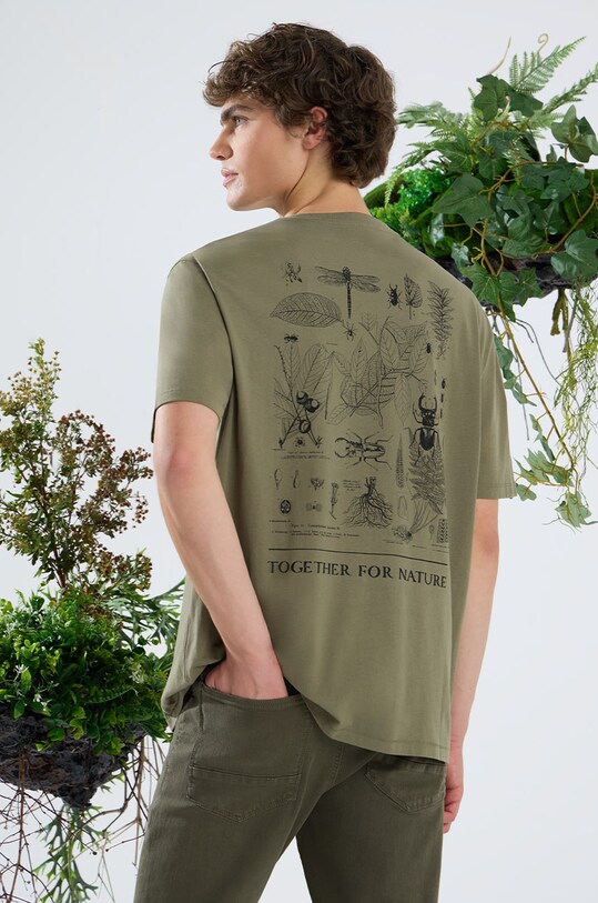 T-shirt bawełniany męski z kolekcji Together For Nature kolor zielony okrągły zielony RW24.TSM708