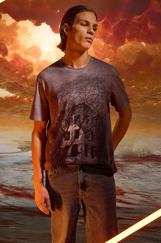 T-shirt męski z kolekcji Zdzisław Beksiński x Medicine kolor szary wzorzyste szary RW24.TSM856