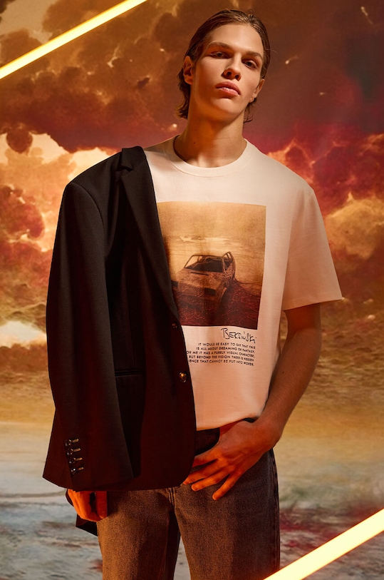 T-shirt bawełniany męski z kolekcji Zdzisław Beksiński x Medicine kolor beżowy RW24.TSM859 beżowy RW24