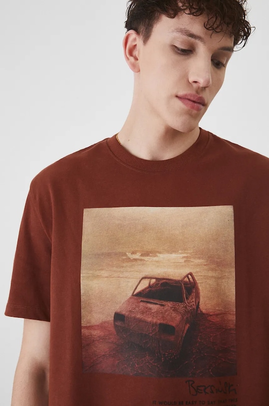 T-shirt bawełniany męski z kolekcji Zdzisław Beksiński x Medicine kolor pomarańczowy RW24.TSM859