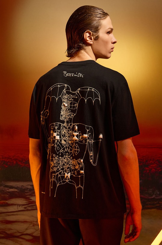 T-shirt bawełniany męski z kolekcji Zdzisław Beksiński x Medicine kolor czarny okrągły czarny RW24.TSM862