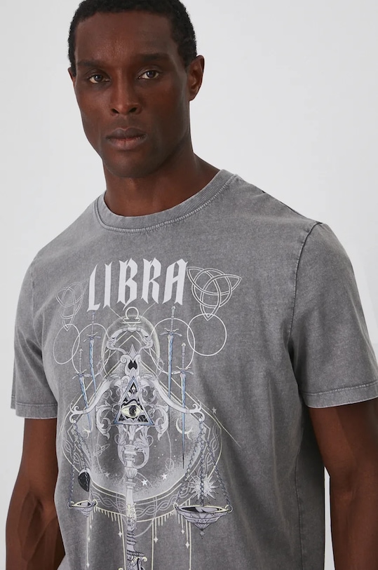 T-shirt bawełniany męski z kolekcji Zodiak - Waga kolor szary RW24.TSM959 szary RW24