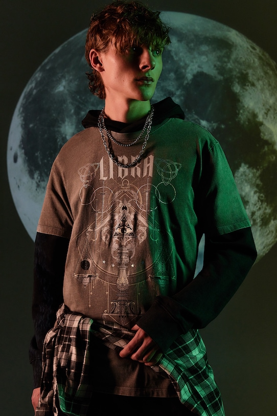 T-shirt bawełniany męski z kolekcji Zodiak - Waga kolor szary okrągły szary RW24.TSM959