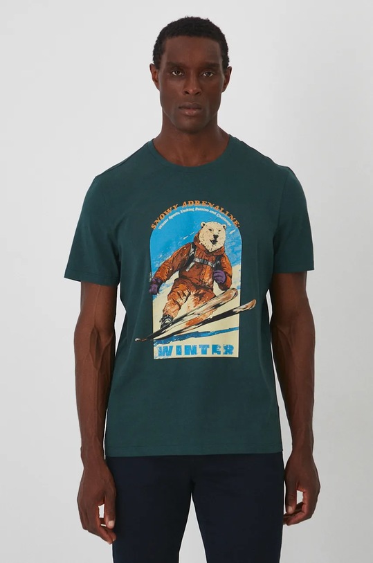 Bavlněné tričko pánské s potiskem zelená barva regular zelená RW24.TSMA20