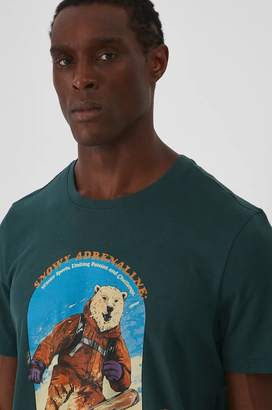 Bavlněné tričko pánské s potiskem zelená barva zelená RW24.TSMA20