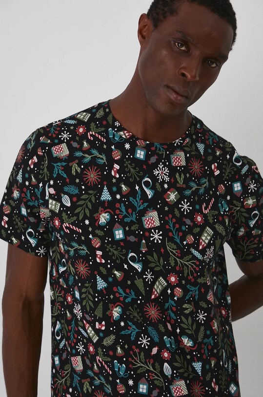 T-shirt bawełniany męski z domieszką elastanu świąteczny kolor czarny czarny RW24.TSMA24