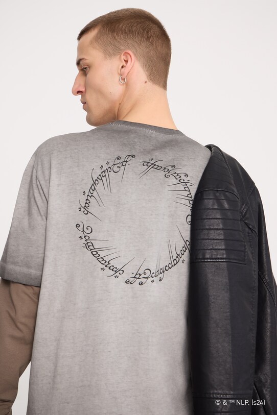T-shirt bawełniany męski z kolekcji The Lord of the Rings kolor szary okrągły szary RW24.TSMA86