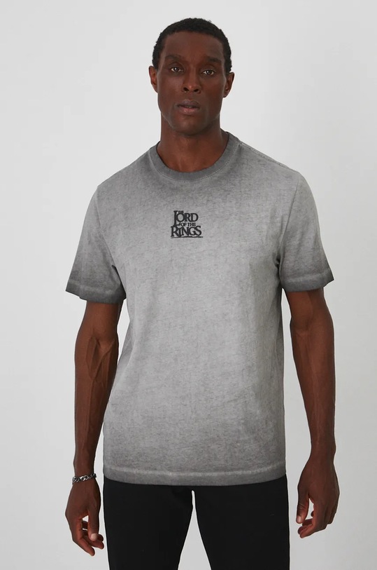 Bavlněné tričko z kolekce The Lord of the Rings šedá barva šedá RW24.TSMA86