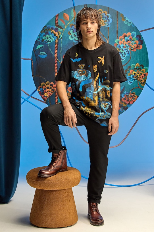 T-shirt bawełniany męski z kolekcji Karolina Matyjaszkowicz x Medicine kolor czarny okrągły czarny RW24.TSMB14