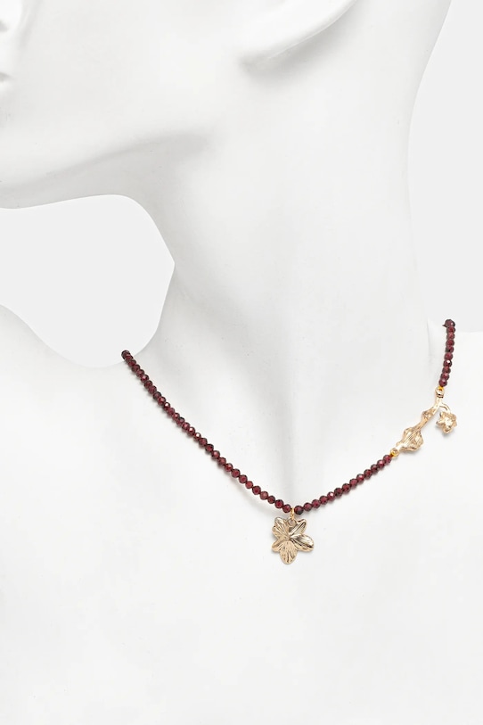Akcesoria Naszyjnik damski z kamieniem naturalnym i zawieszkami RW25-ASD500 bordowy