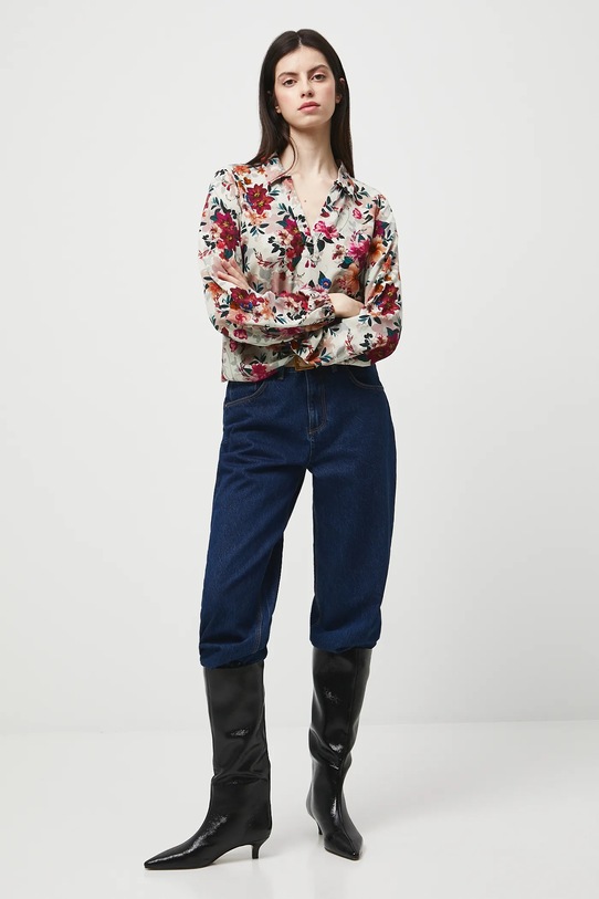Bluzka damska z wiskozy w kwiaty RW25-BDD030 beżowy RW25