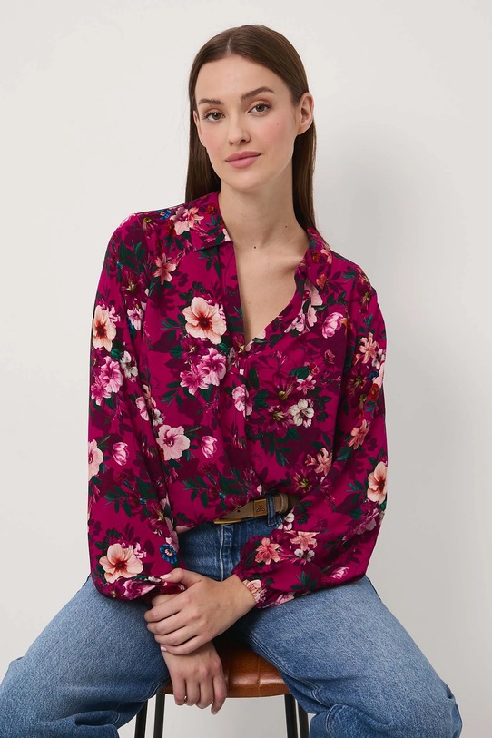 Bluzka damska z wiskozy w kwiaty casual różowy RW25-BDD030