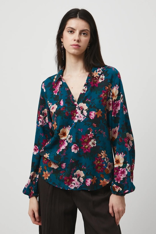 Bluzka damska z wiskozy w kwiaty RW25-BDD030 turkusowy RW25
